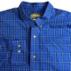 Cabela's Mens XL Blue Plaid‎ Long Sleeve Button Down Shirt